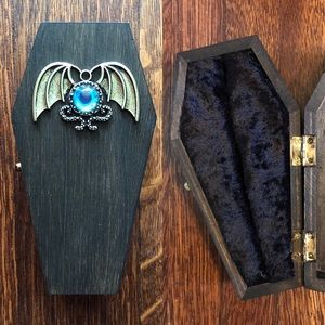 Vintage Inspired Wooden Coffin Ring Jewelry Box Victorian Gothic Vampire Wedding